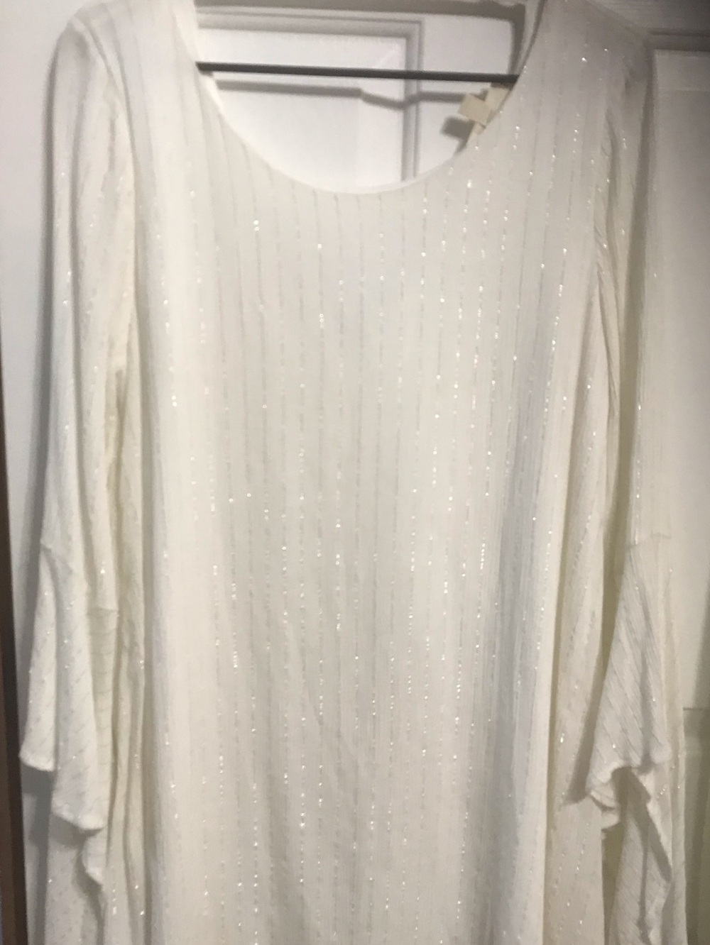 Ivory Sparkle Long Sleeve Women's Blouse - Elegant Scoop Neck
